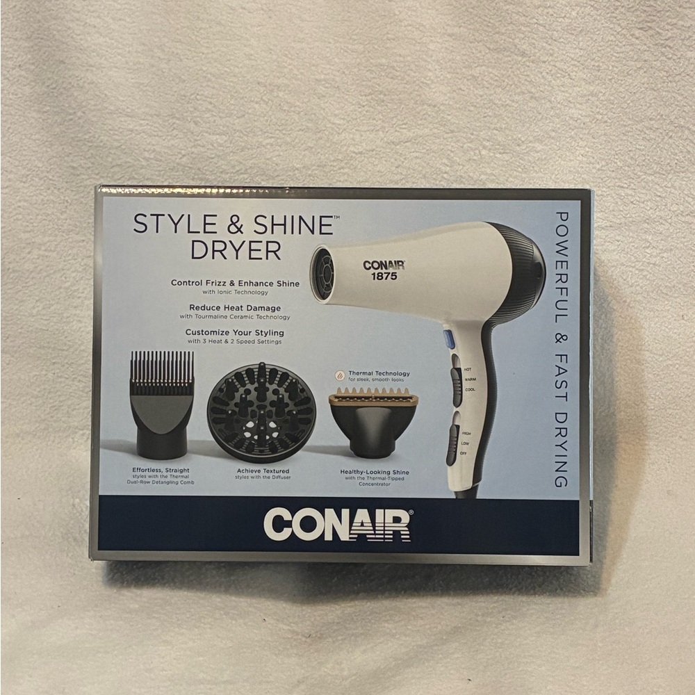 Conair Style & Shine Hair Dryer - White and Black